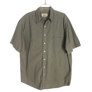 Eddie Bauer Shirt Men's Size L‎ Tall Gray Plaid Button Up Short Sleeve Cotton